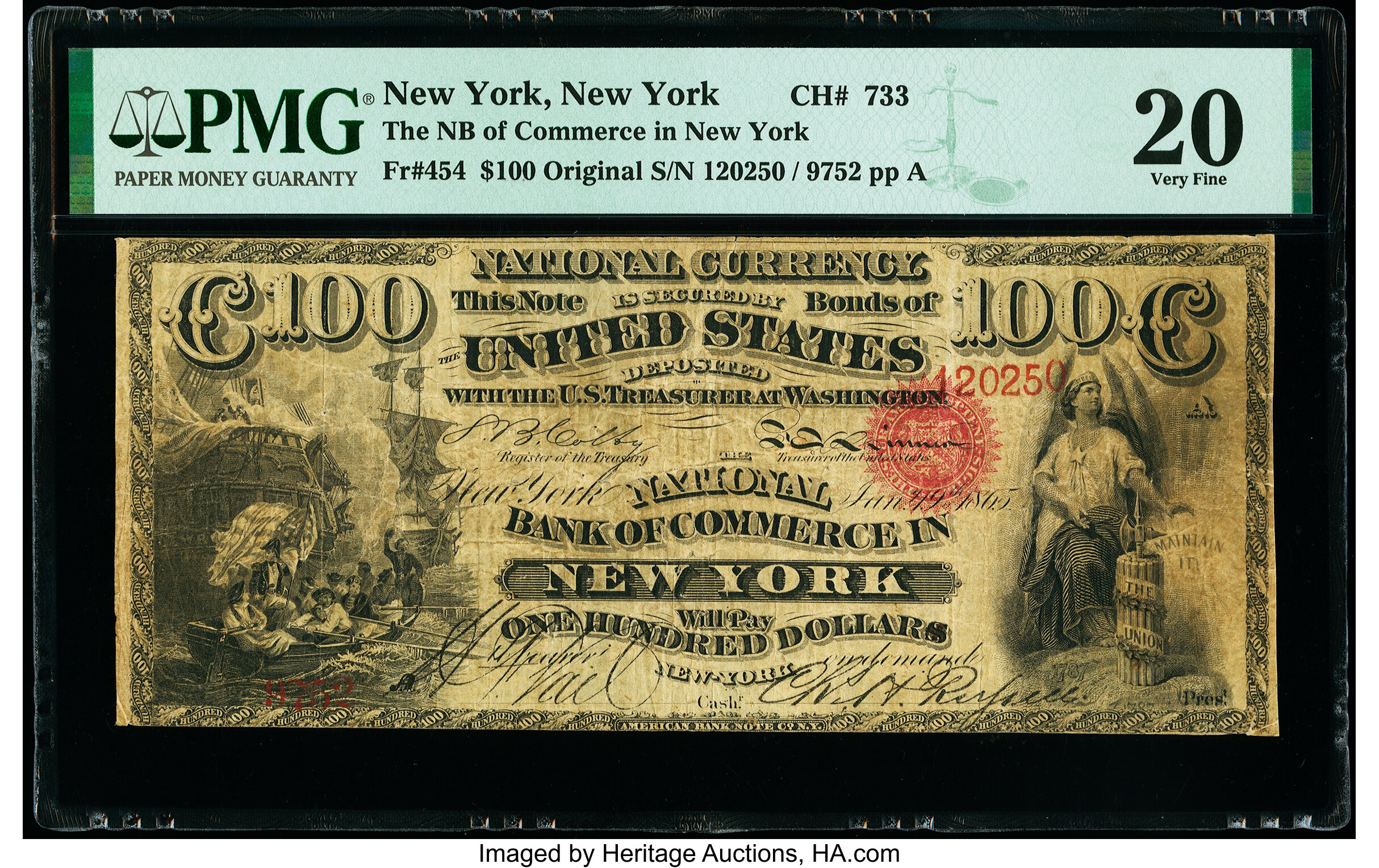 image for: New York, NY - $100 Original Fr. 454 The National Bank of Commerce Ch. # 733 PMG Very Fine 20....
