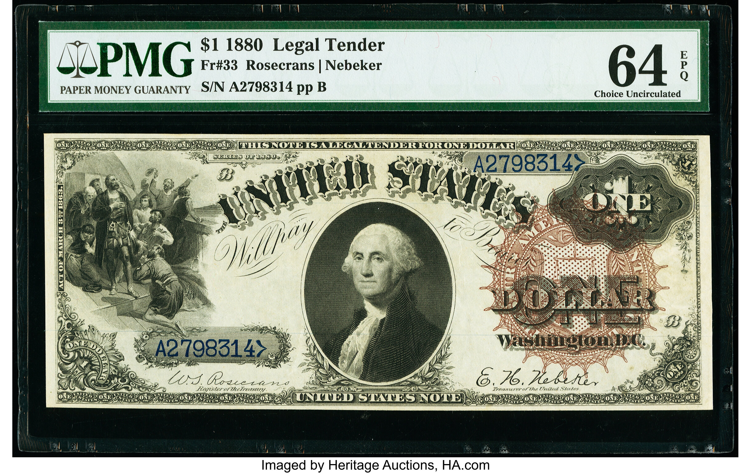 image for: Fr. 33 $1 1880 Legal Tender PMG Choice Uncirculated 64 EPQ....