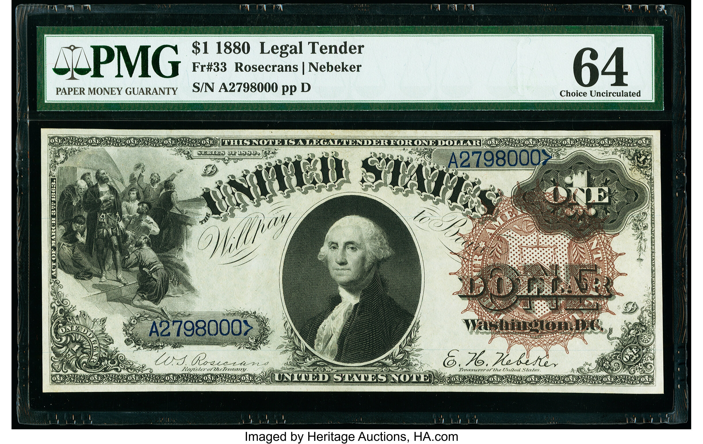 image for: Fr. 33 $1 1880 Legal Tender PMG Choice Uncirculated 64....