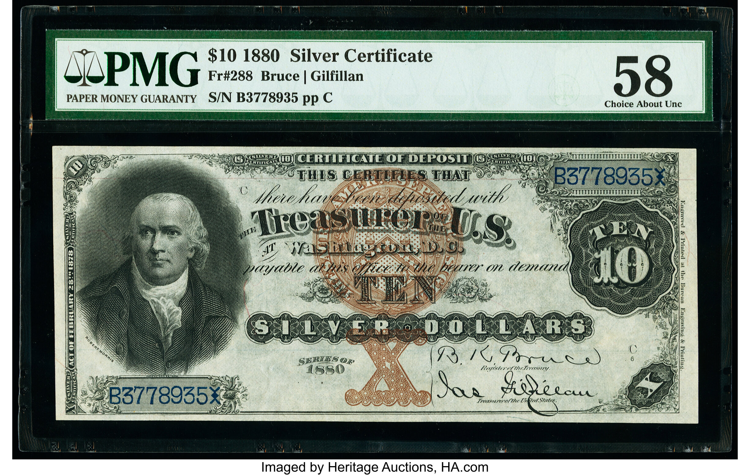 image for: Fr. 288 $10 1880 Silver Certificate PMG Choice About Unc 58....