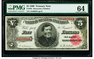 image for: Fr. 361 $5 1890 Treasury Note PMG Choice Uncirculated 64....