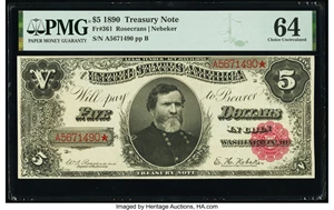 image for: Fr. 361 $5 1890 Treasury Note PMG Choice Uncirculated 64....