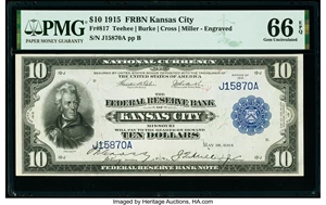 image for: Fr. 817 $10 1915 Federal Reserve Bank Note PMG Gem Uncirculated 66 EPQ....