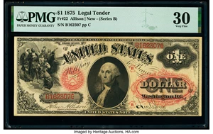 image for: Fr. 22 $1 1875 Legal Tender PMG Very Fine 30....