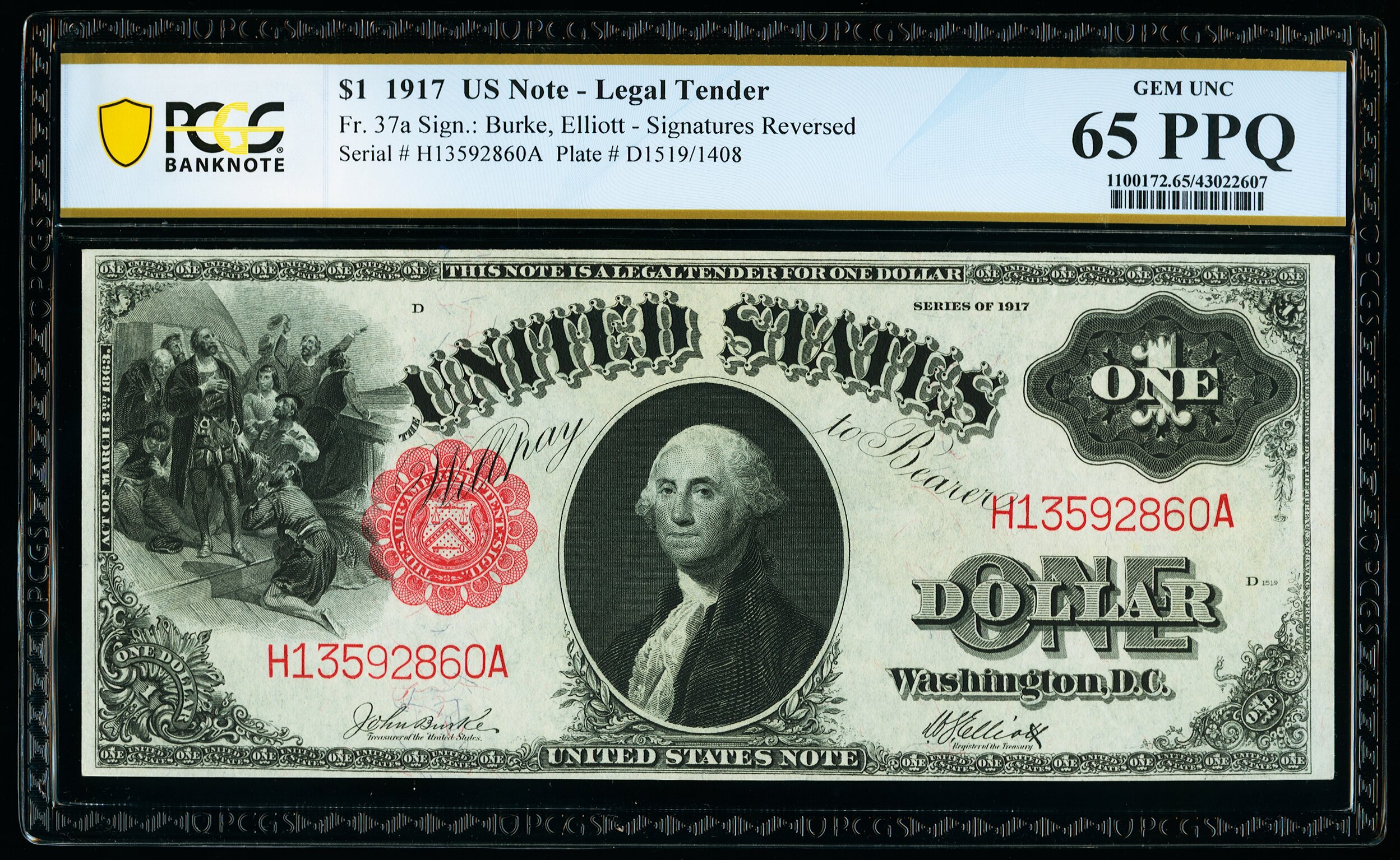 image for: Fr. 37a $1 1917 Legal Tender PCGS Banknote Gem Uncirculated 65PPQ....