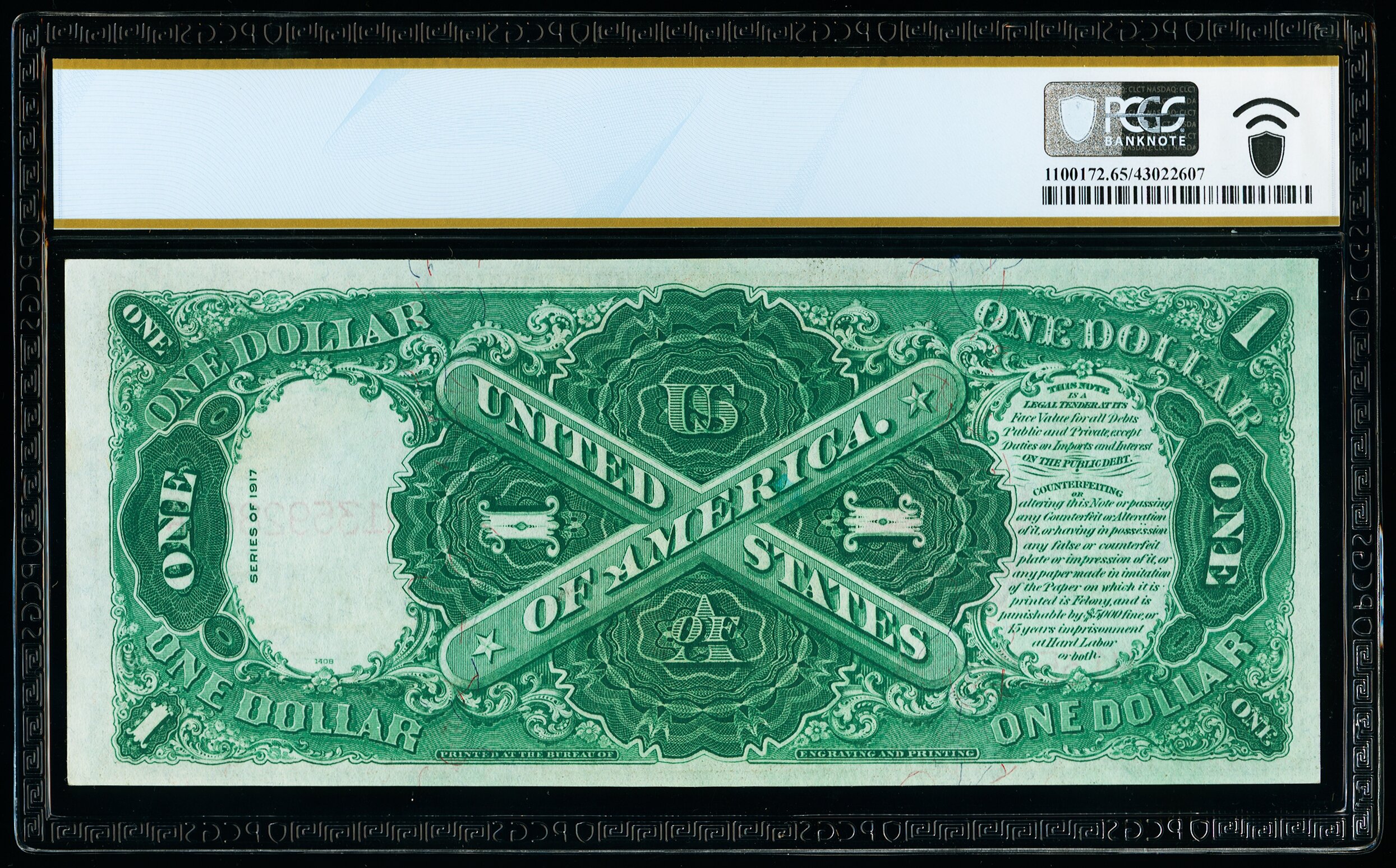 image for: Fr. 37a $1 1917 Legal Tender PCGS Banknote Gem Uncirculated 65PPQ....