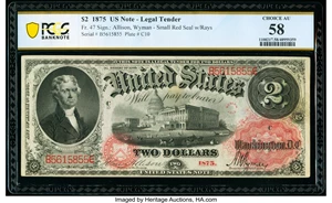 image for: Fr. 47 $2 1875 Legal Tender PCGS Banknote Choice AU 58....