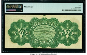 image for: Fr. 63b $5 1863 Legal Tender PMG Extremely Fine 40....
