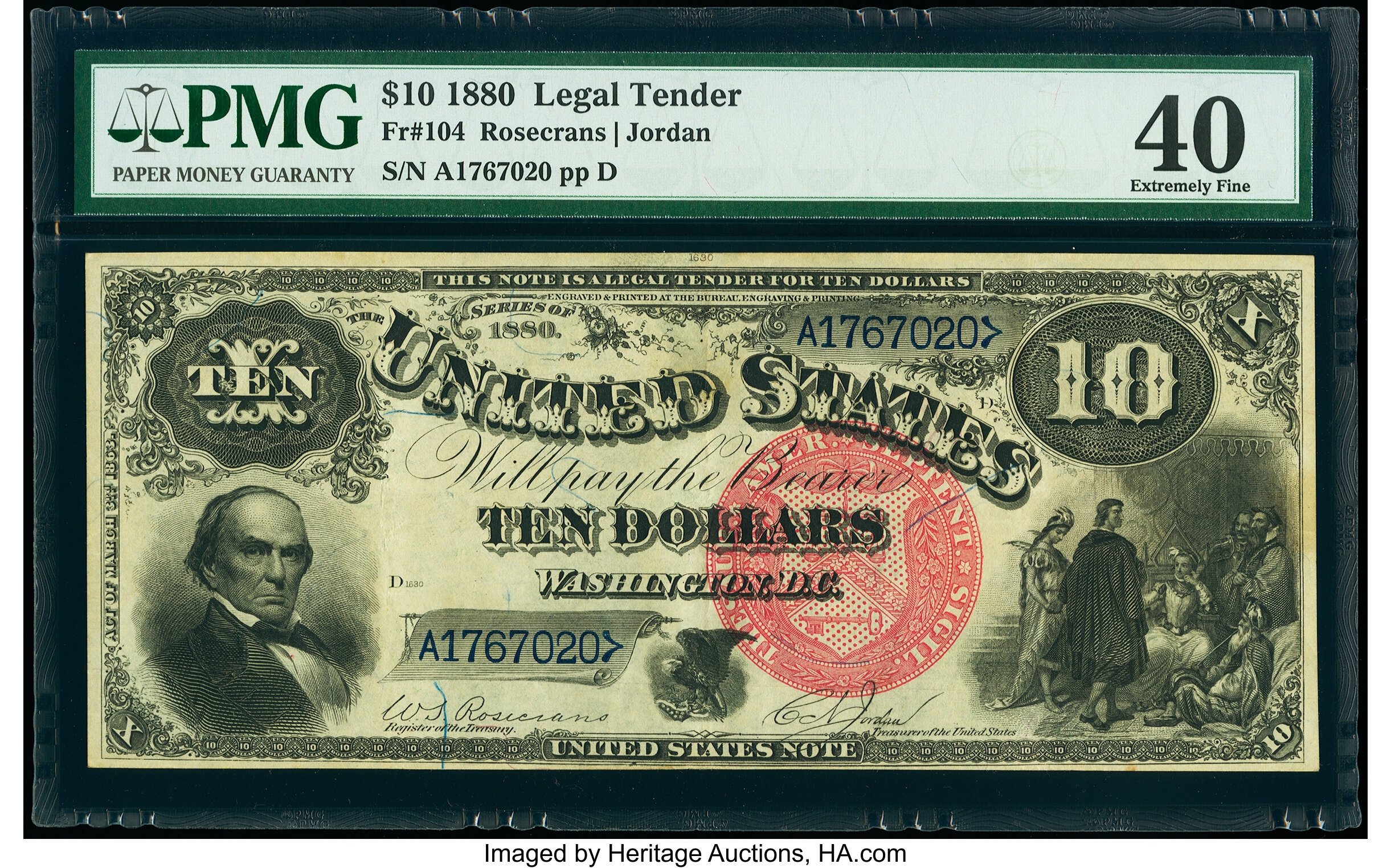 image for: Fr. 104 $10 1880 Legal Tender PMG Extremely Fine 40....