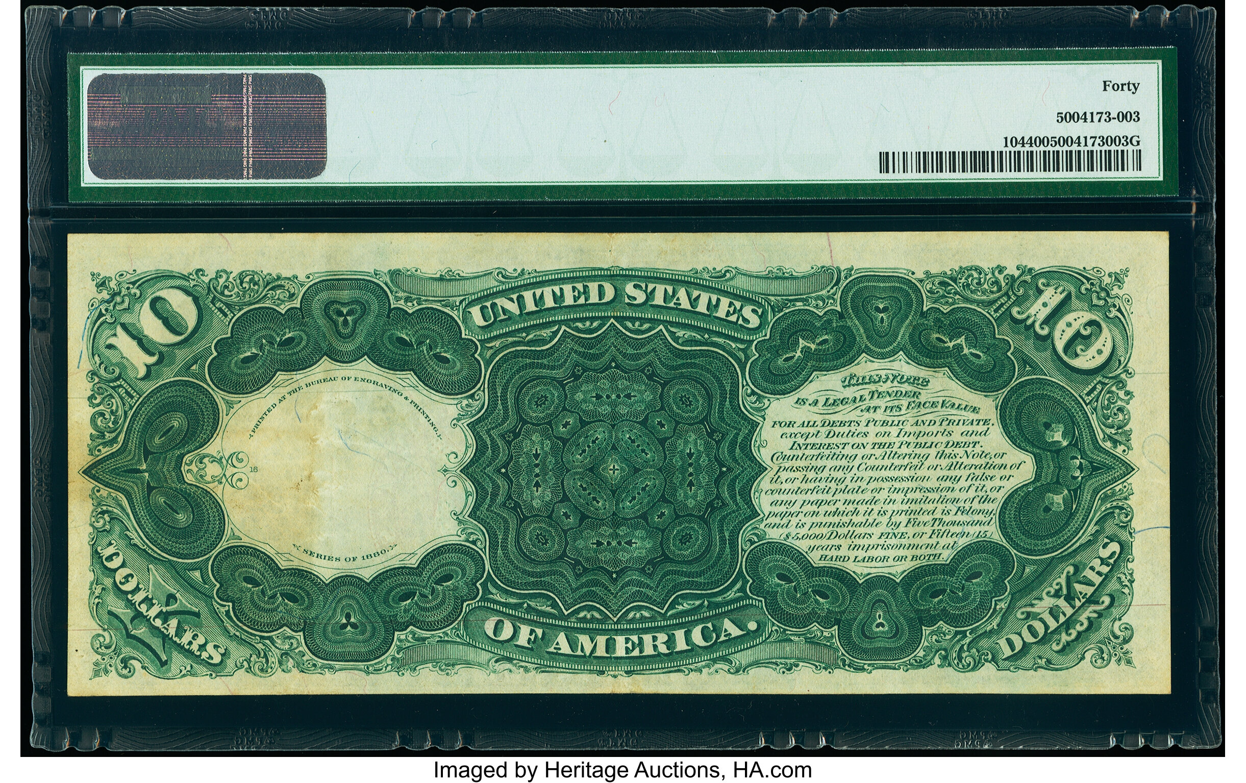 image for: Fr. 104 $10 1880 Legal Tender PMG Extremely Fine 40....