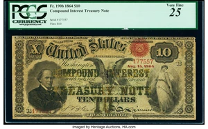 image for: Fr. 190b $10 1864 Compound Interest Treasury Note PCGS Very Fine 25....
