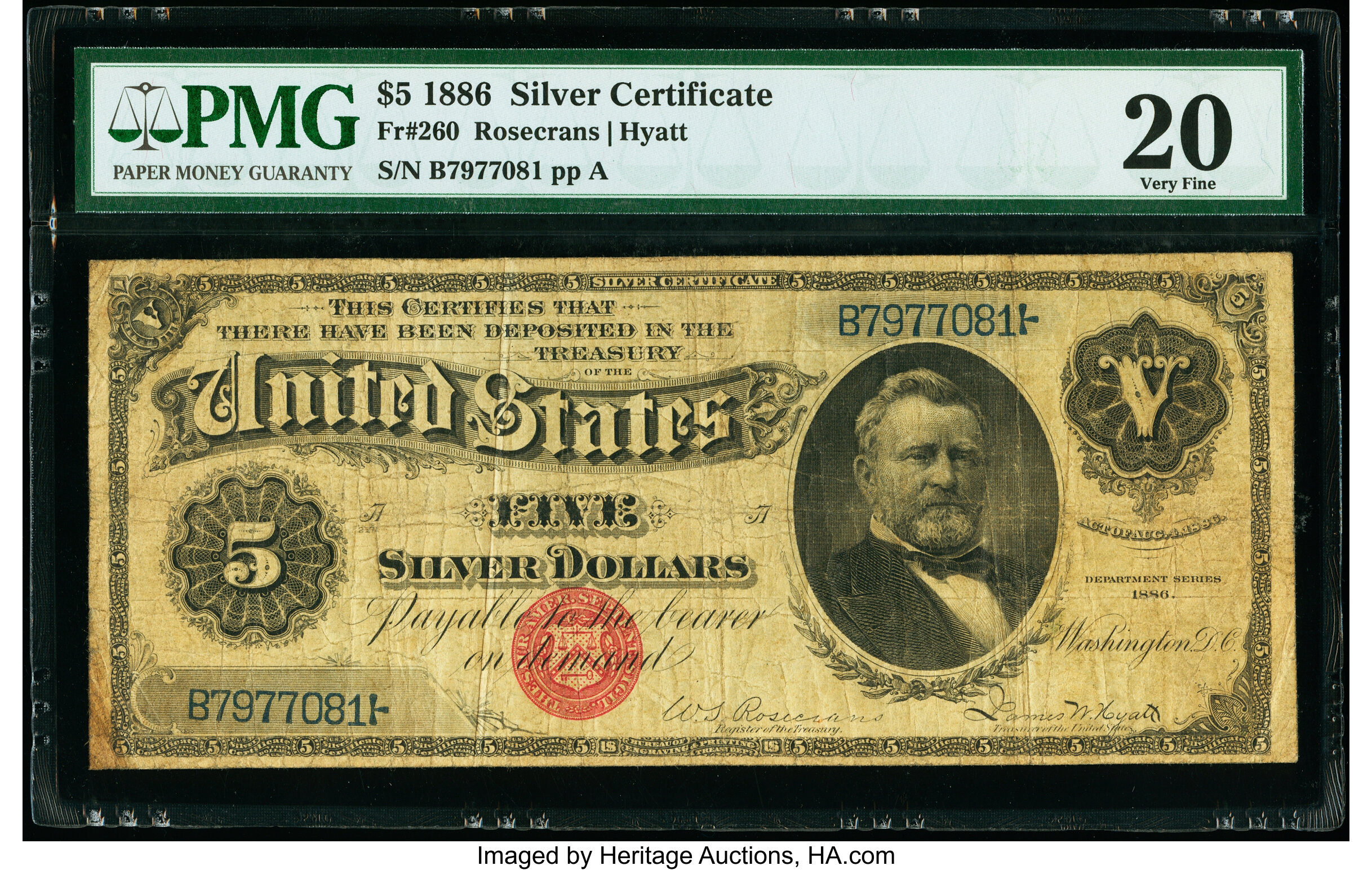 image for: Fr. 260 $5 1886 Silver Certificate PMG Very Fine 20....