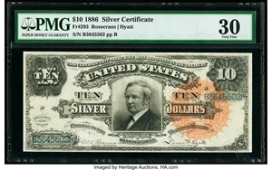 image for: Fr. 293 $10 1886 Silver Certificate PMG Very Fine 30....