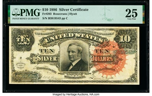 image for: Fr. 293 $10 1886 Silver Certificate PMG Very Fine 25....