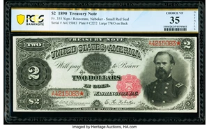 image for: Fr. 355 $2 1890 Treasury Note PCGS Banknote Choice VF 35 Details. ...