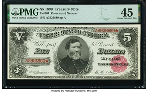 image for: Fr. 361 $5 1890 Treasury Note PMG Choice Extremely Fine 45....