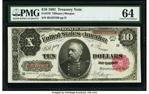 image for: Fr. 370 $10 1891 Treasury Note PMG Choice Uncirculated 64....