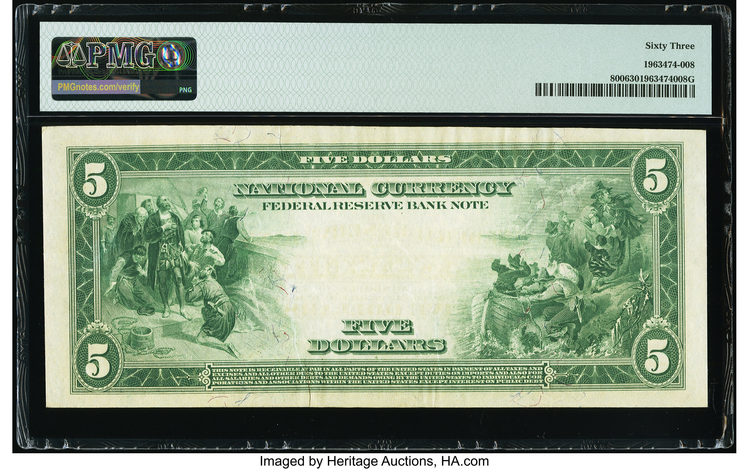 image for: Fr. 800 $5 1915 Federal Reserve Bank Note PMG Choice Uncirculated 63....