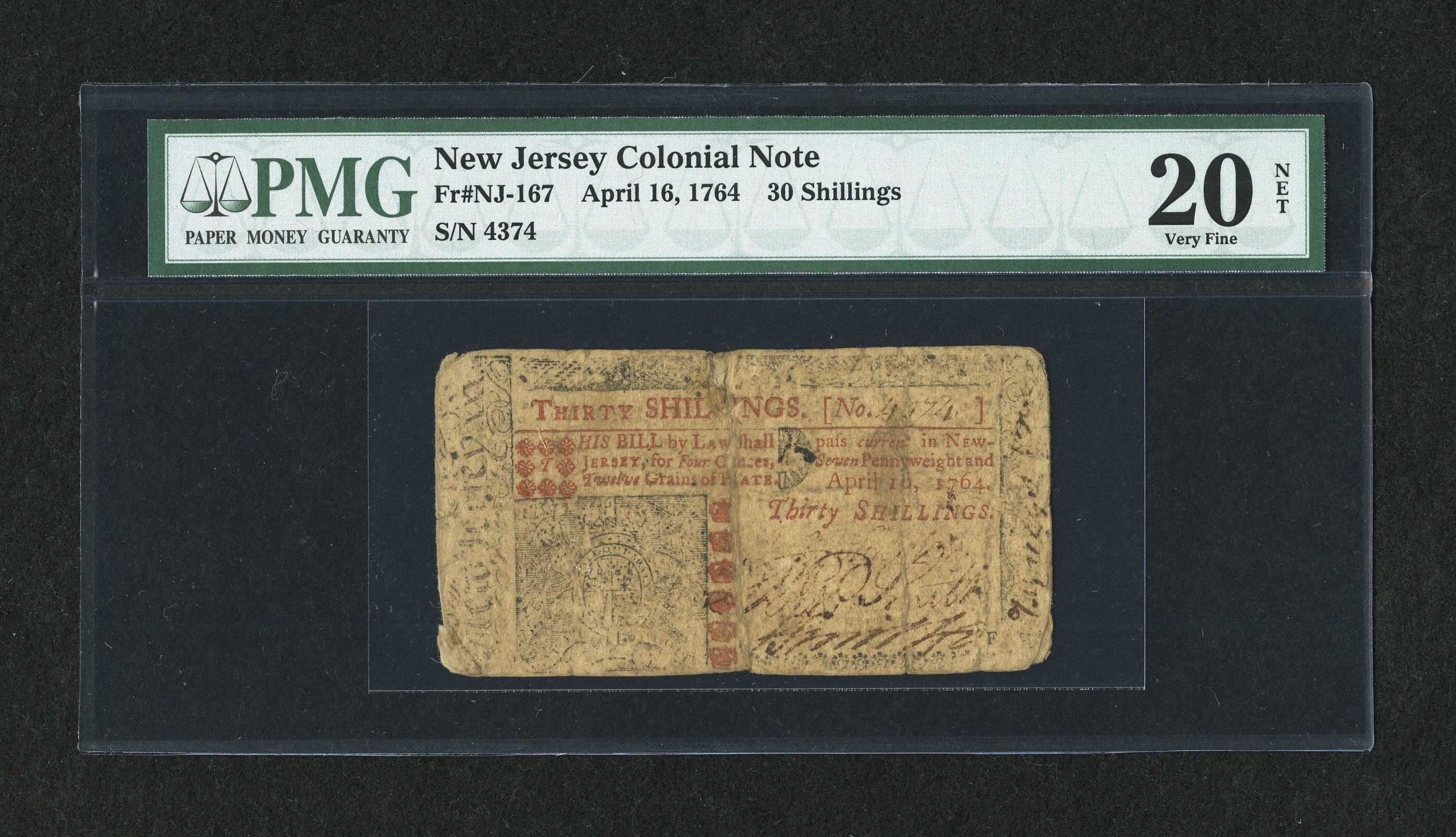 image for: New Jersey April 16, 1764 30s PMG Very Fine 20 Net....