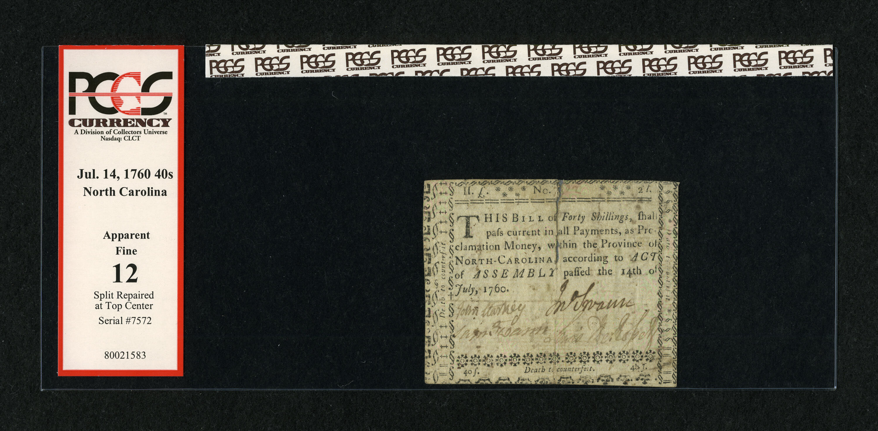 image for: North Carolina July 14, 1760 40s PCGS Apparent Fine 12....