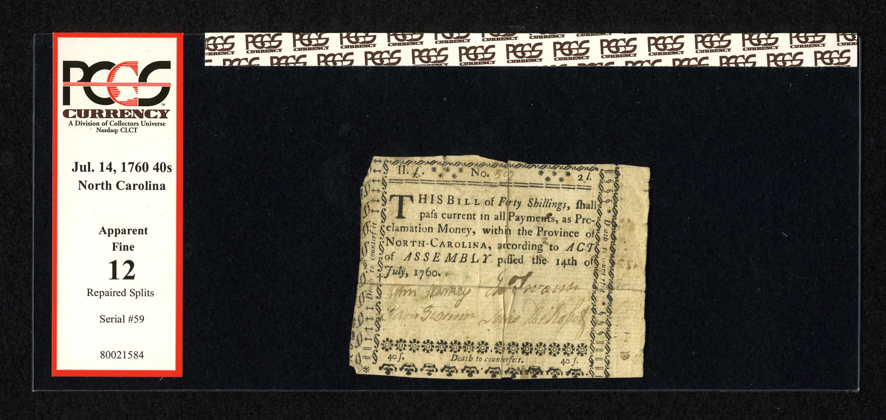 image for: North Carolina July 14, 1760 40s PCGS Apparent Fine 12....