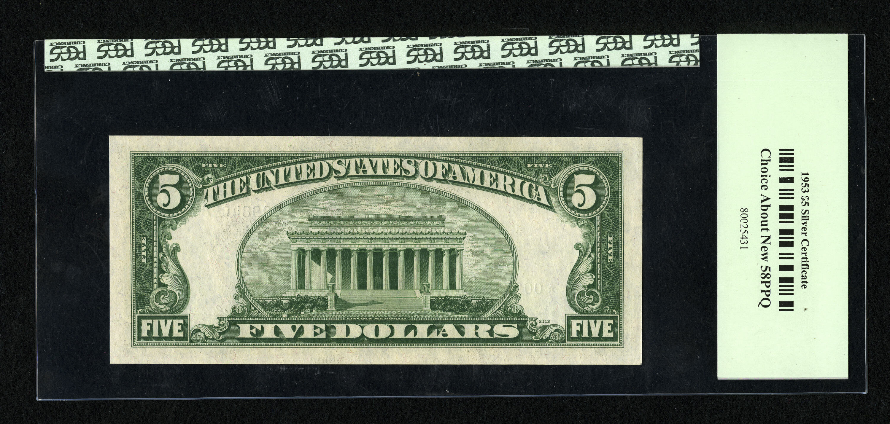 image for: Fr. 1655* $5 1953 Silver Certificate Star. PCGS Choice About New 58PPQ....