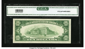 image for: Fr. 2002-D $10 1928B Dark Green Seal Federal Reserve Note. CGA Choice Uncirculated 64....