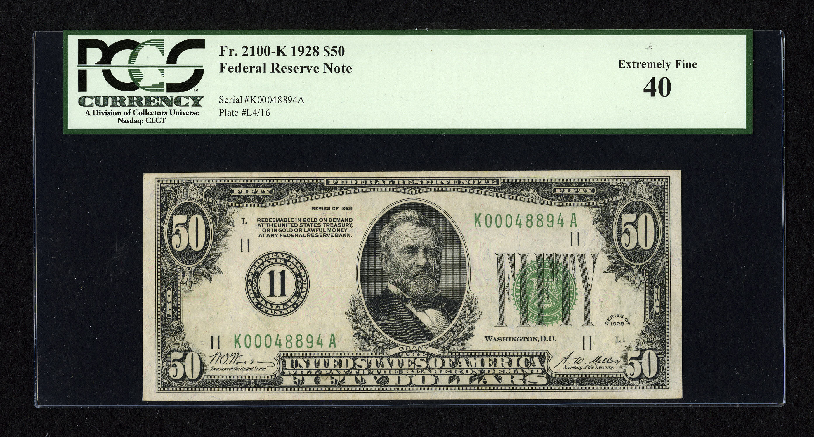image for: Fr. 2100-K $50 1928 Federal Reserve Note. PCGS Extremely Fine 40....