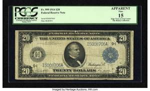 image for: Fr. 999 $20 1914 Federal Reserve Note PCGS Apparent Fine 15....