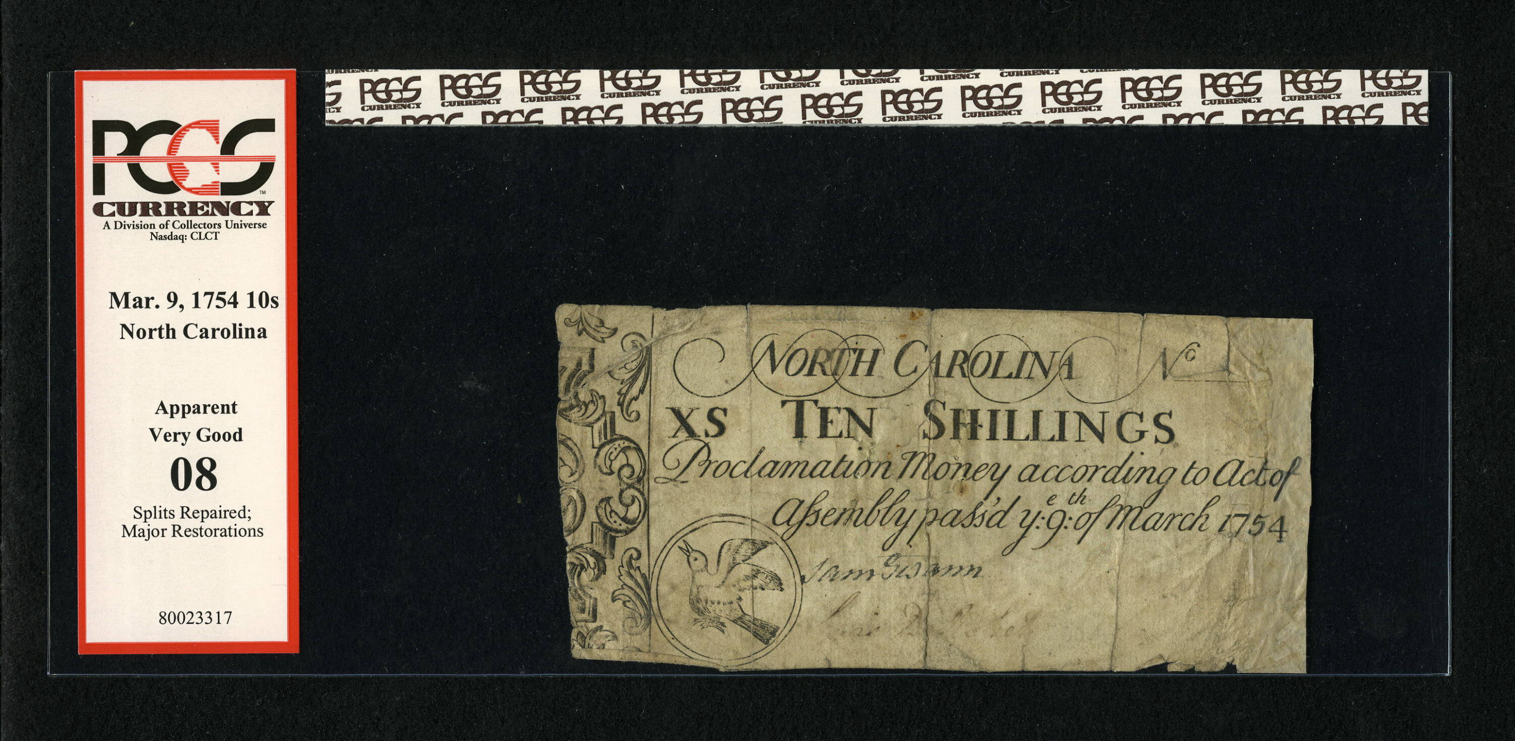 image for: North Carolina March 9, 1754 10s PCGS Apparent Very Good 08....