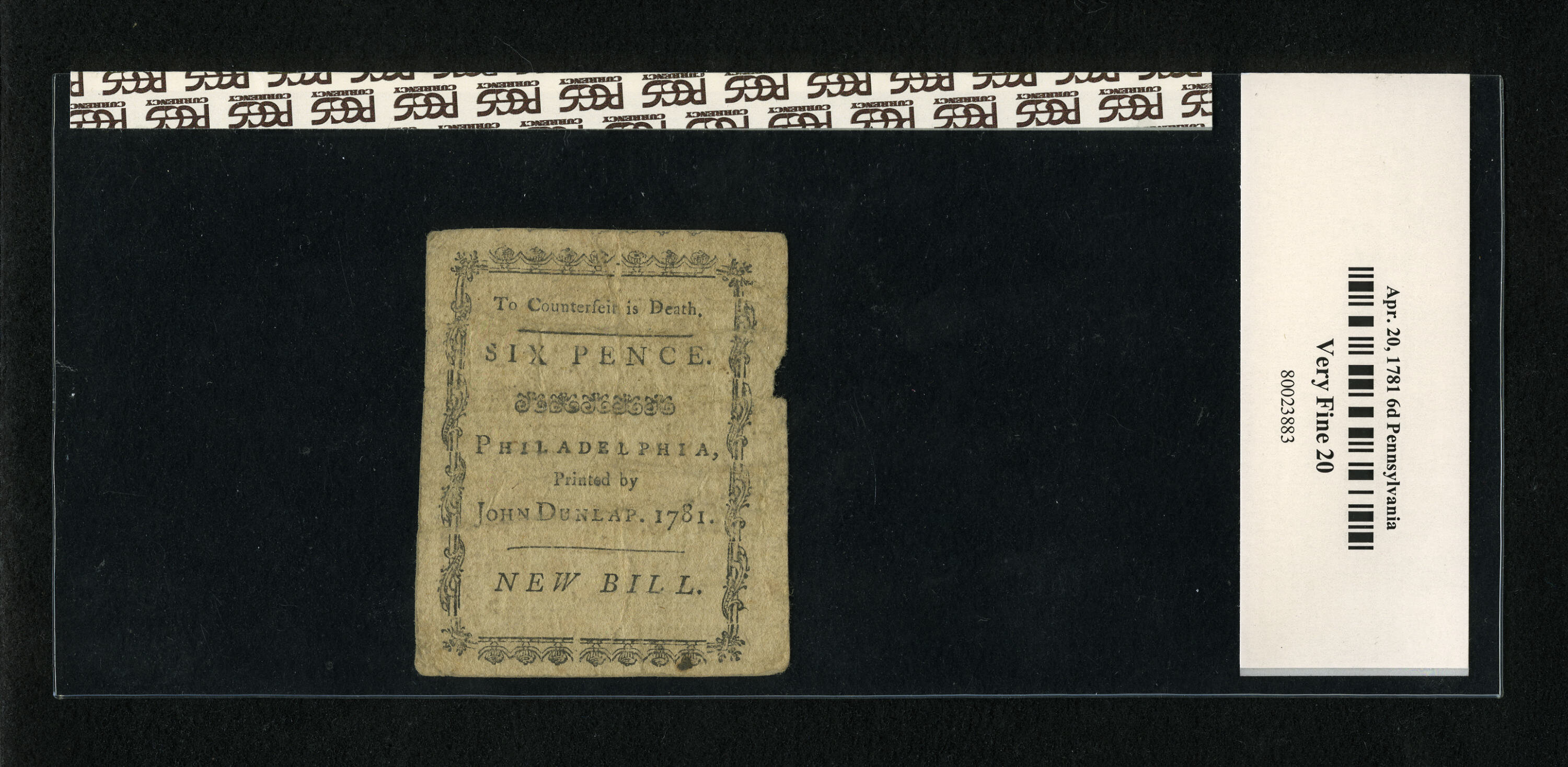 image for: Pennsylvania April 20, 1781 6d PCGS Apparent Very Fine 20....