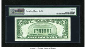 image for: Fr. 1952-D $5 1928B Dark Green Seal Federal Reserve Note. PMG Gem Uncirculated 65 EPQ....