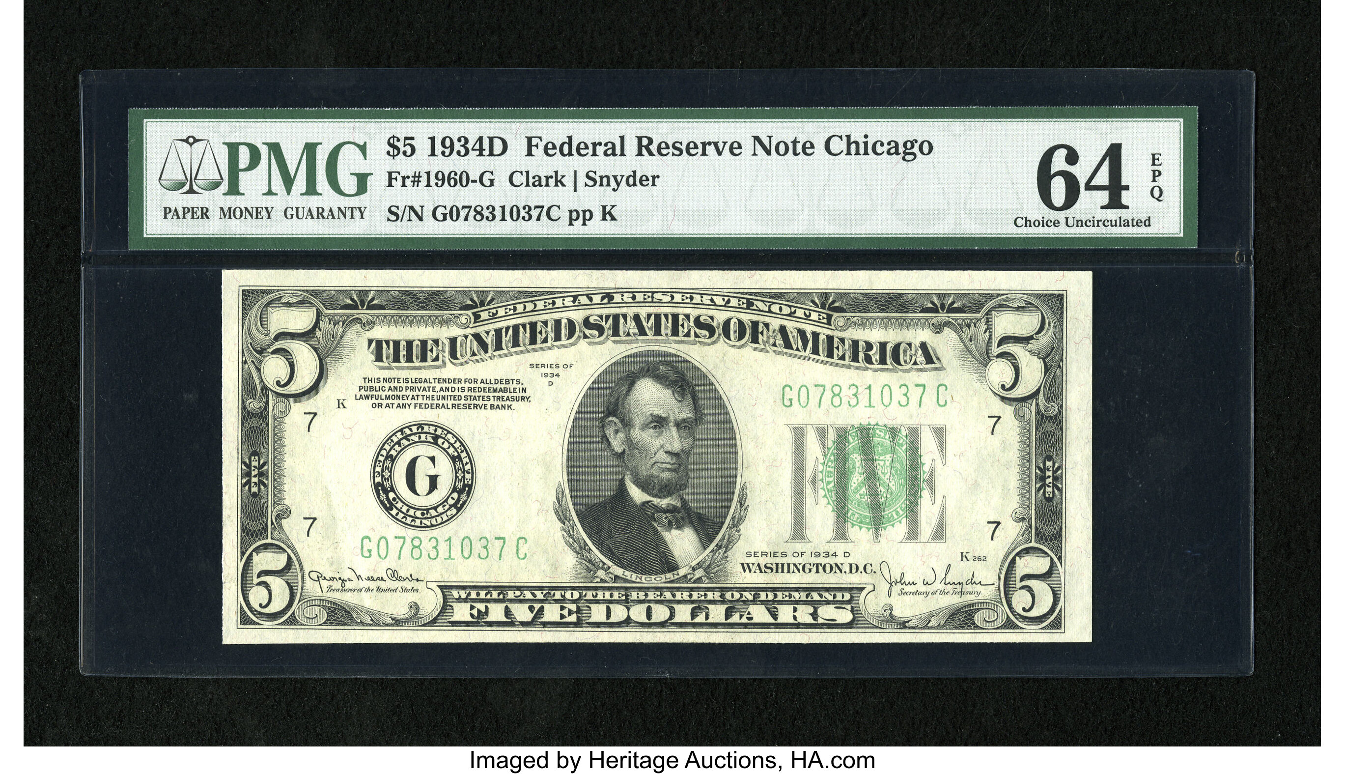 image for: Fr. 1960-G $5 1934D Federal Reserve Note. PMG Choice Uncirculated 64 EPQ....