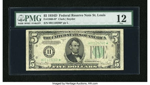 image for: Fr. 1960-H* $5 1934D Federal Reserve Note. PMG Fine 12....