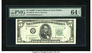 image for: Fr. 1963-K $5 1950B Federal Reserve Note. PMG Choice Uncirculated 64 EPQ....