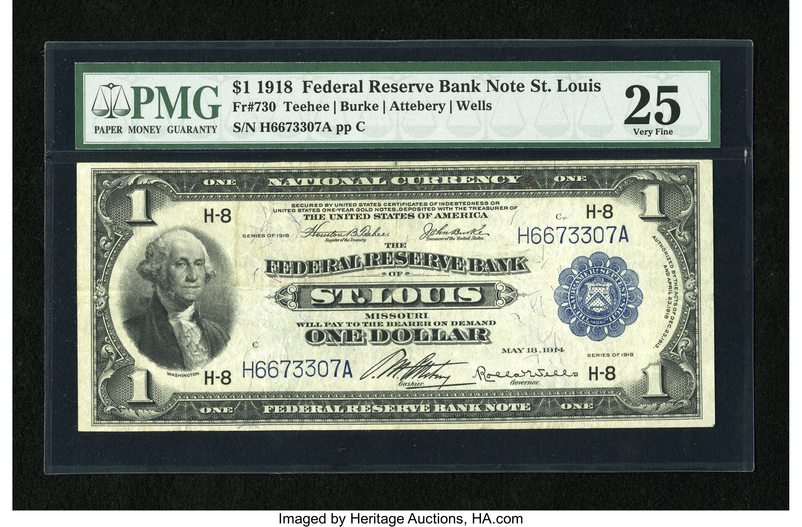 image for: Fr. 730 $1 1918 Federal Reserve Bank Note PMG Very Fine 25....