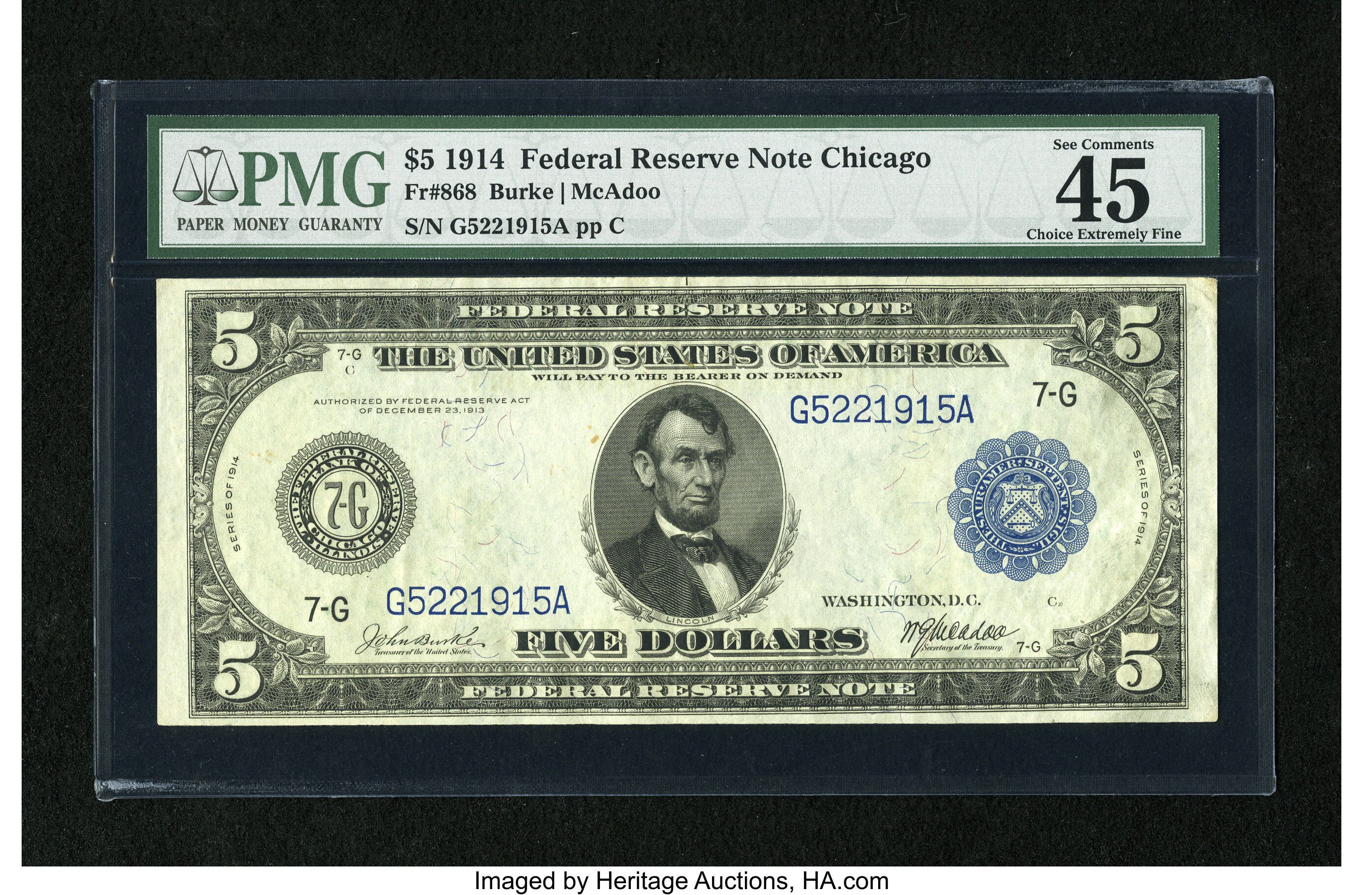 image for: Fr. 868 $5 1914 Federal Reserve Note PMG Choice Extremely Fine 45 EPQ....