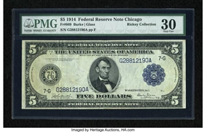 image for: Fr. 869 $5 1914 Federal Reserve Note PMG Very Fine 30....
