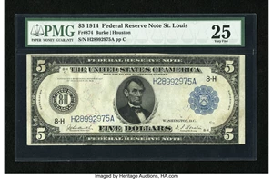 image for: Fr. 874 $5 1914 Federal Reserve Note PMG Very Fine 25....