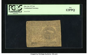 image for: Continental Currency February 26, 1777 $4 PCGS Fine 12PPQ....