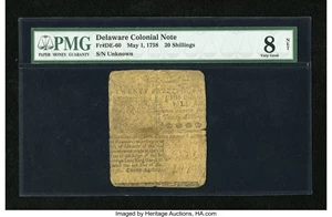 image for: Delaware May 1, 1758 20s PMG Very Good 8 Net....