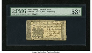 image for: New Jersey June 22, 1756 12s PMG About Uncirculated 53 EPQ....