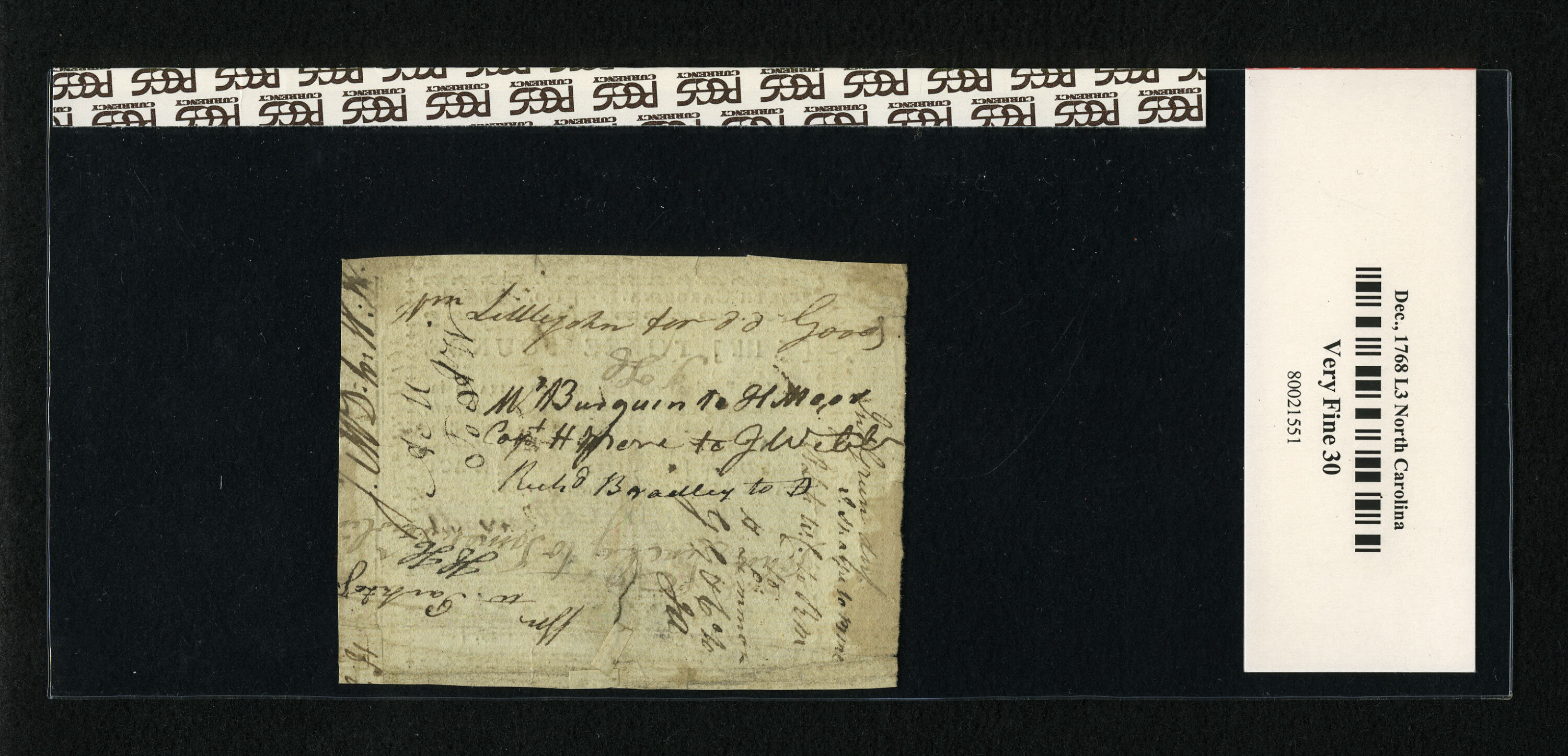 image for: North Carolina December, 1768 £3 PCGS Apparent Very Fine 30....