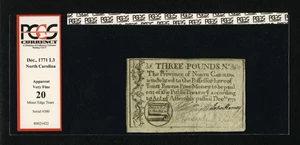 image for: North Carolina December, 1771 £3 PCGS Apparent Very Fine 20....