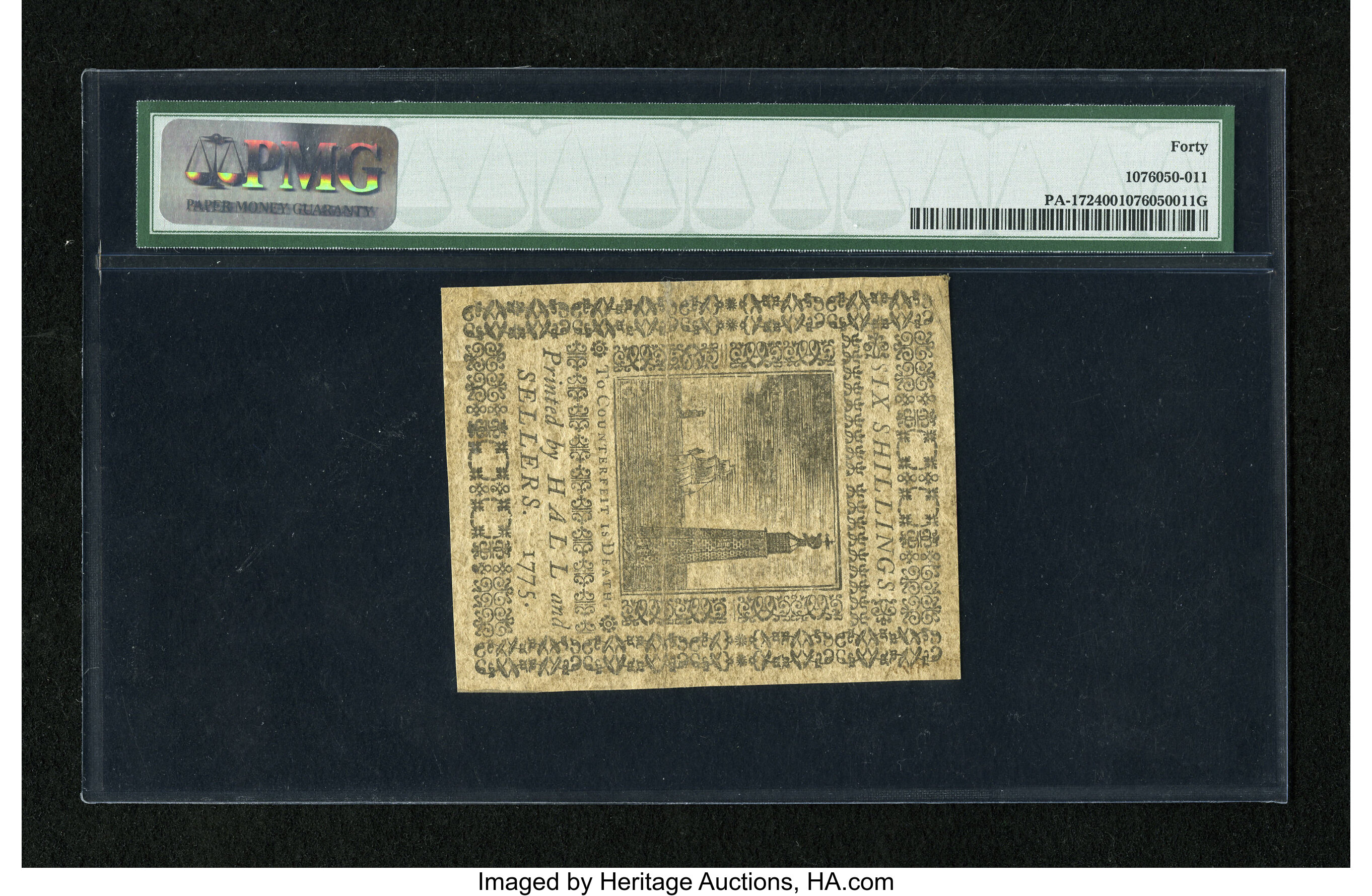 image for: Pennsylvania March 25, 1775 6s PMG Extremely Fine 40....