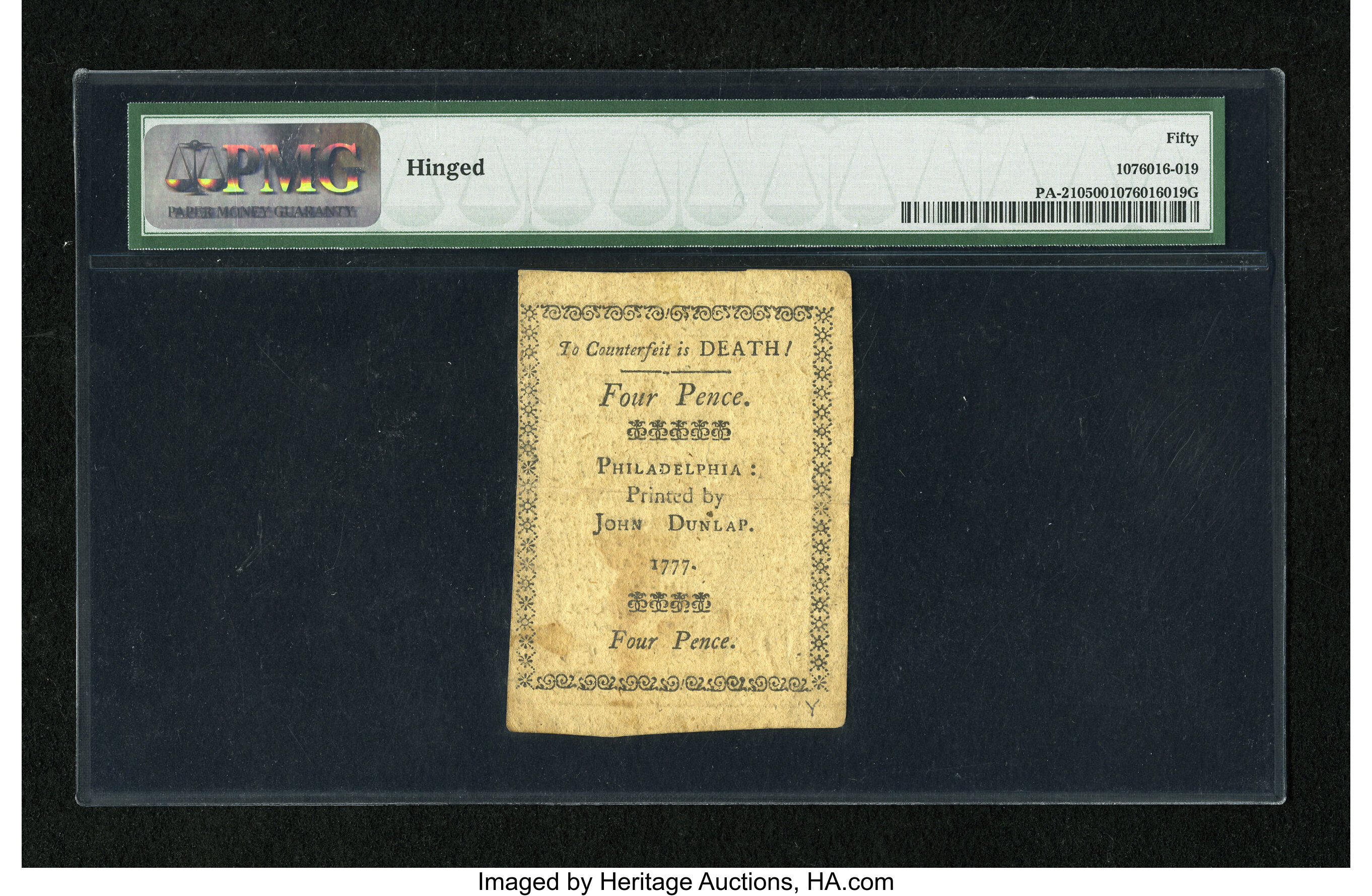 image for: Pennsylvania April 10, 1777 4d PMG About Uncirculated 50....