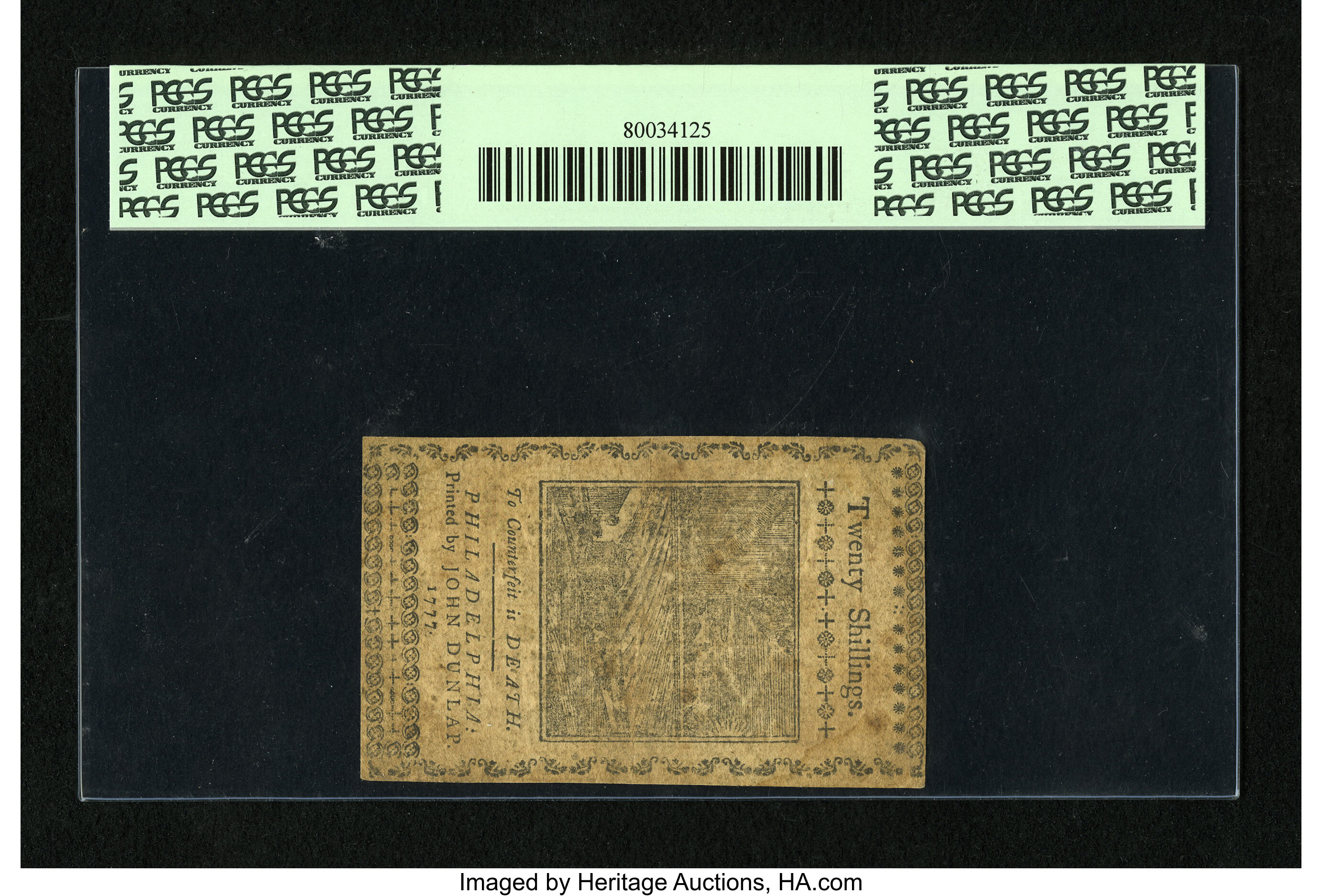 image for: Pennsylvania April 10, 1777 20s PCGS Very Fine 30....