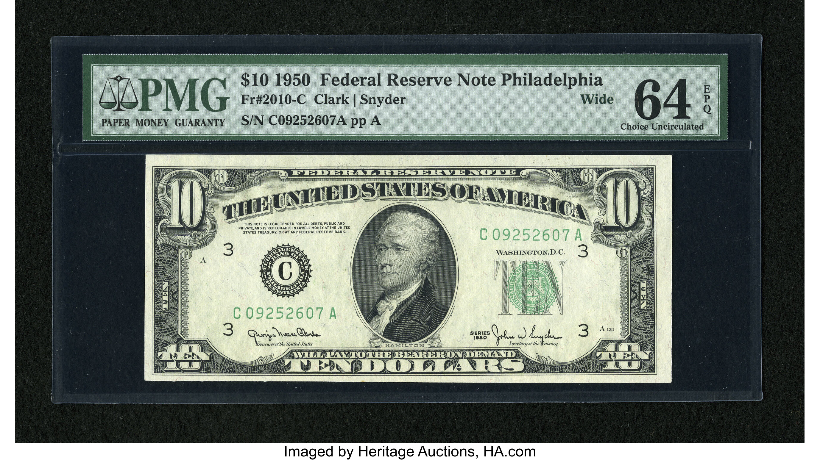 image for: Fr. 2010-C $10 1950 Wide Federal Reserve Note. PMG Choice Uncirculated 64 EPQ....