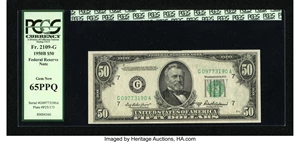 image for: Fr. 2109-G $50 1950B Federal Reserve Note. PCGS Gem New 65PPQ....