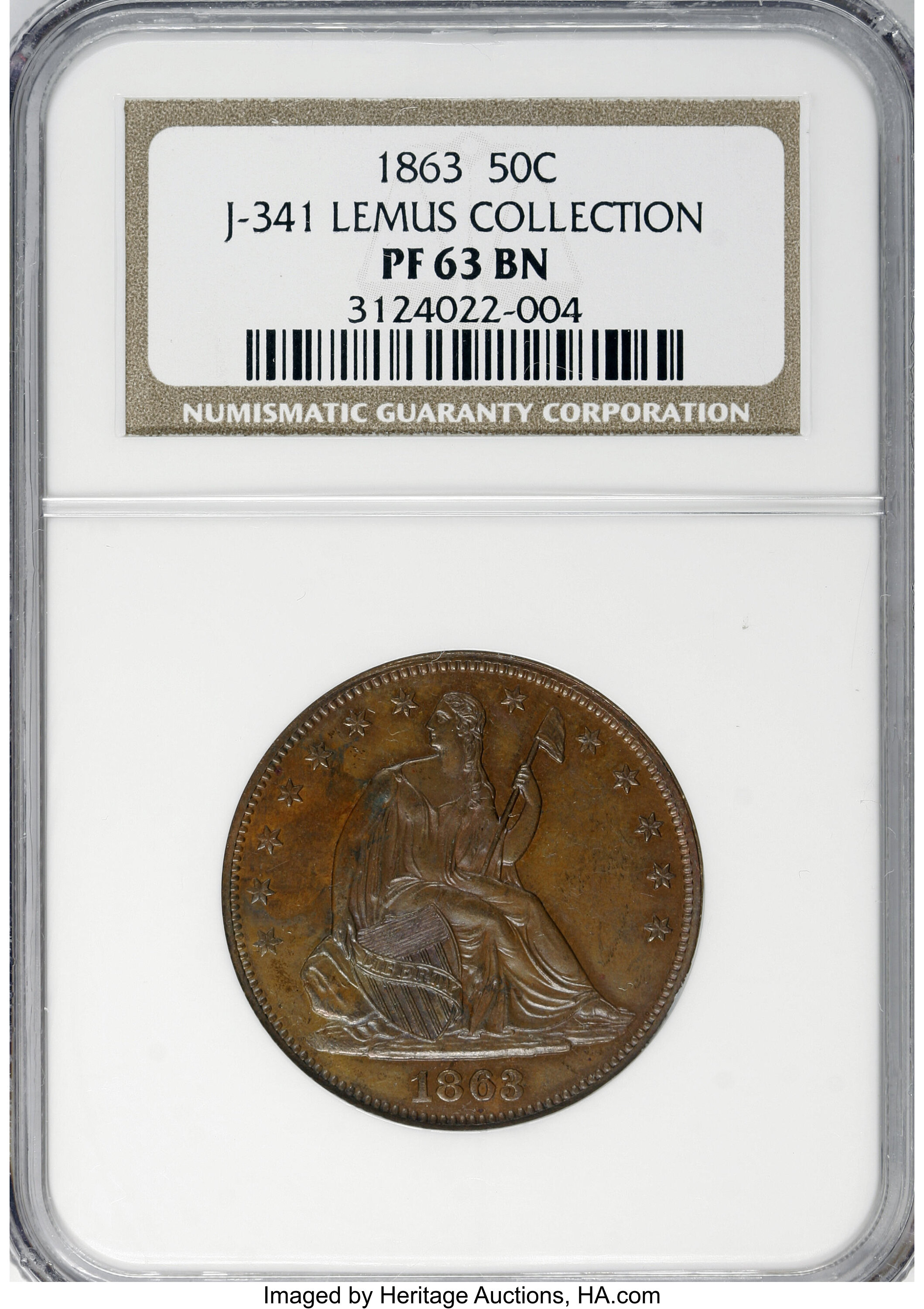 image for: 1863 50C Half Dollar, Judd-341, Pollock-413, R.5, PR63 Brown NGC....